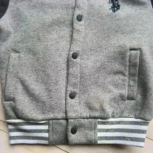 US Polo Assn Graphics Logo Button Up Varsity Jacket Coat Boys Size 7 Gray - Picture 3 of 7